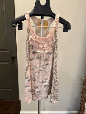 SOUP Blush Pink Floral Ruffle Sleeveless Tunic Top Size Small
